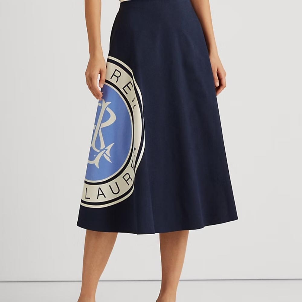 Ralph Lauren Logo Cotton Canvas A-Line Skirt 18W